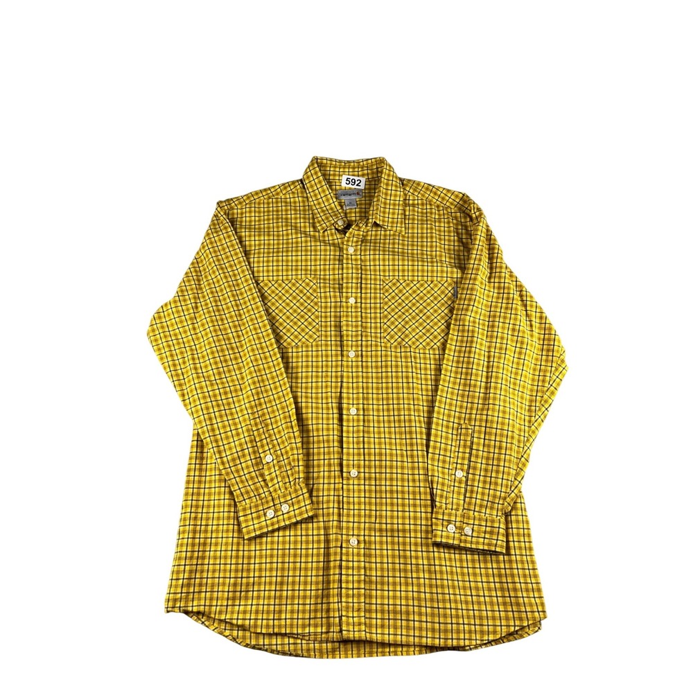Carhartt Button Down Shirt XL Yellow Plaid Long Sleeve 100% Cotton Workwear